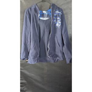 Canyon River Blues Boys L 14/16 Navy Zip Hoodie Flannel Lined Skull Graphic